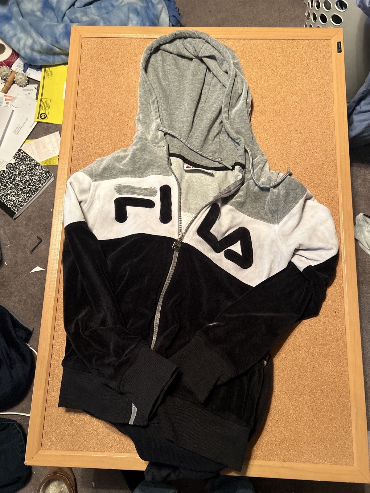 Giacca Fila con zip taglia S donna nero bianco grigio