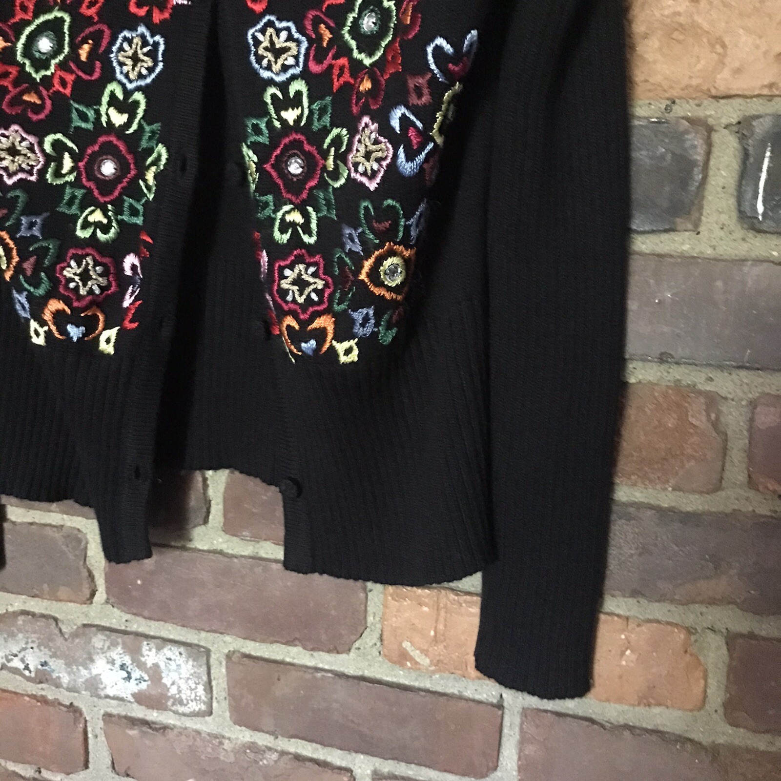 Michael Simon Button Front Black Embroidered Embe… - image 3