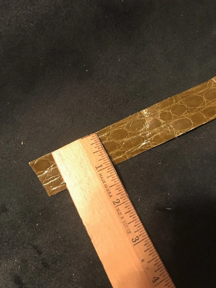 Genuine Quality Crocodile Leather Strip shiny Olive Green 7.5” Long 1” Thick   - Image 3 of 4