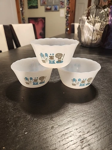 3 Anchor Vintage Blue and Grey Custard Cup by Fire King