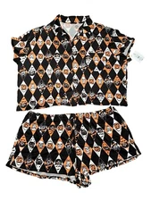 Way To Celebrate Shorty Pajama Set Halloween Cats Witches Skulls Plus Sz 3X NWT
