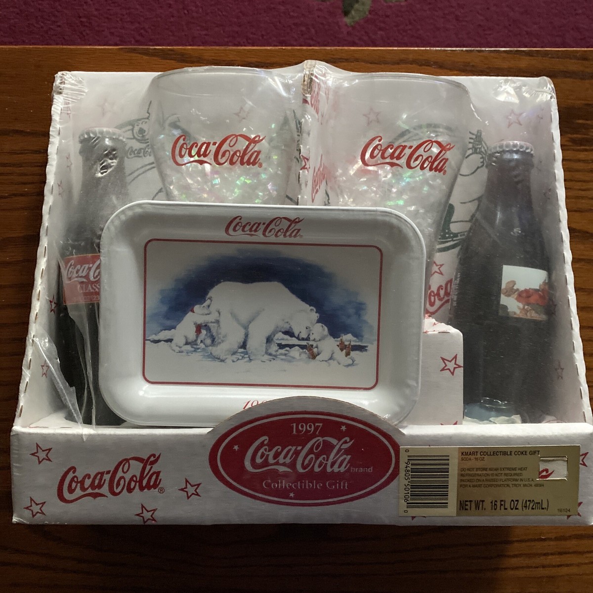 1997 Coca-Cola Collectible Gift Set K-MART 2 Bottles, Glasses