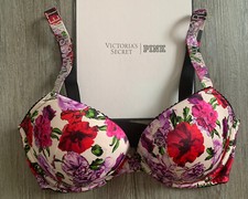 32DD Victoria Secret Very Sexy Satin Shine Strap Push Up Floral Bra NEW
