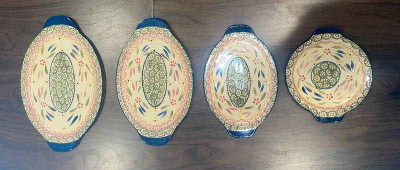 Set 4 X Temptations By Tara  Old World Blue Oval Serving Dish 13 1/2”12” 10”8