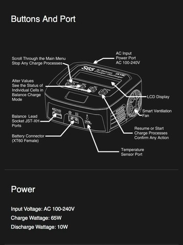 SKYRC S65 AC Balance Charger 10W Discharger XT60 Connector 65W 6A Smart Charger - Picture 18 of 20
