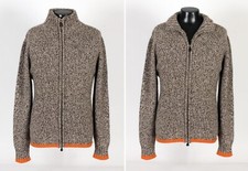 Hermes 100 Cashmere Full Zip Sweater - Chunky - Gray / Orange - XL