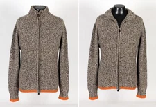 Hermes 100% Cashmere Full Zip Sweater - Chunky - Gray / Orange - XL