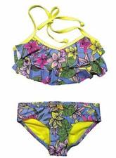 NEW GIRLS 16 ROXY 2 PIECE BIKINI SET HALTER FLUTTER SWIMSUIT SUIT HOT TROPICS