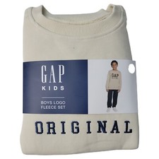 NWT Gap Kids Boys Logo Fleece Crew Neck Jogger Matching Set Birch/Blue 18M