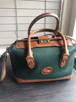 Vintage Dooney Bourke Handbag Satchel Green Brown Pebble