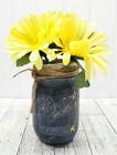 Mason Jar Farmhouse Country Décor Hand Painted & Distressed Navy Blue w/ Yellow