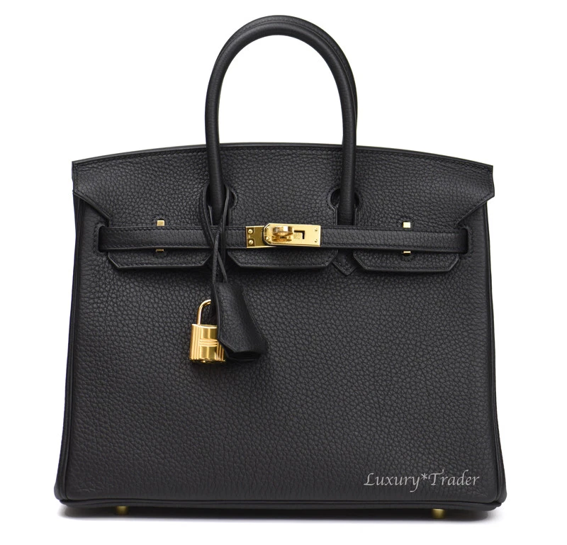 BINB NEW AUTHENTIC HERMES BIRKIN 25 BLACK NOIR TOGO LEATHER PHW