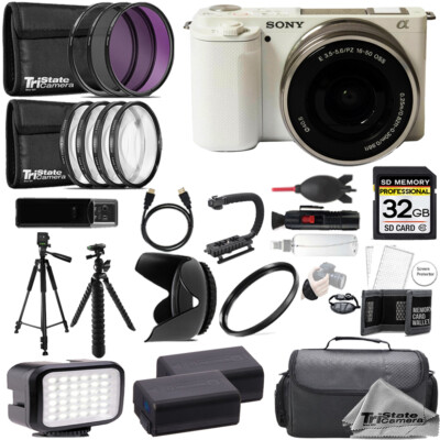 Sony ZV-E10 (White) +16-50mm Lens +32GB +Extra Battery+ 9 PC Filter-ULTIMATE Kit