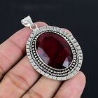 Stylish Pendant Jewelry 2.2" P-2808 Mozambian Garnet Gemstone Handmade Silver