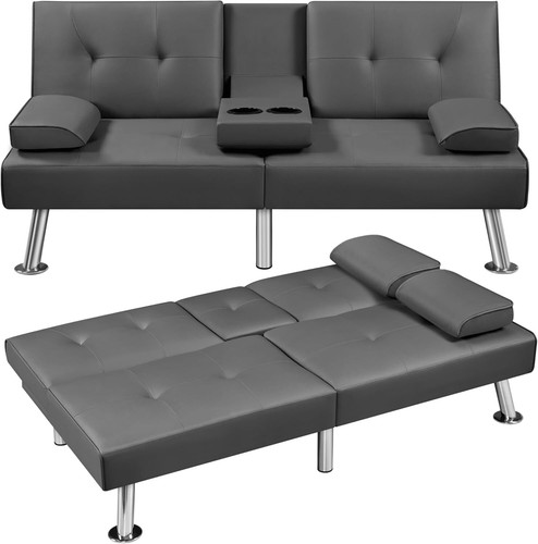 Convertible Sofa Bed Adjustable Couch Sleeper Modern Faux Leather Home Recliner