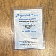 2025-26 Bowman Basketball Kasparas Jakucionis Base Chrome Autograph Redemption 