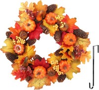 TüRkranz Herbst 40Cm KüNstliche KüRbisse Ahornblatt Beeren Tannenzapfen