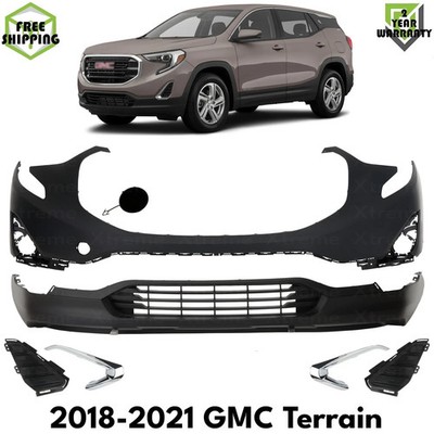 Front Bumper Cover Primed Plastic & Fog Lights Cover For 2018-2021 GMC Terrain
