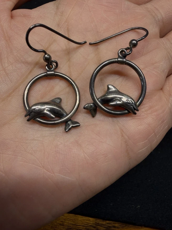 Vintage 8 pairs 925 Sterling Silver Dangle Hook Earrings Moonstone Garnet Italy - Image 2 of 4
