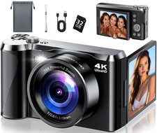32GB Digital Camera 56MP Autofocus 16X Zoom 3 Flip Screen Black Photography