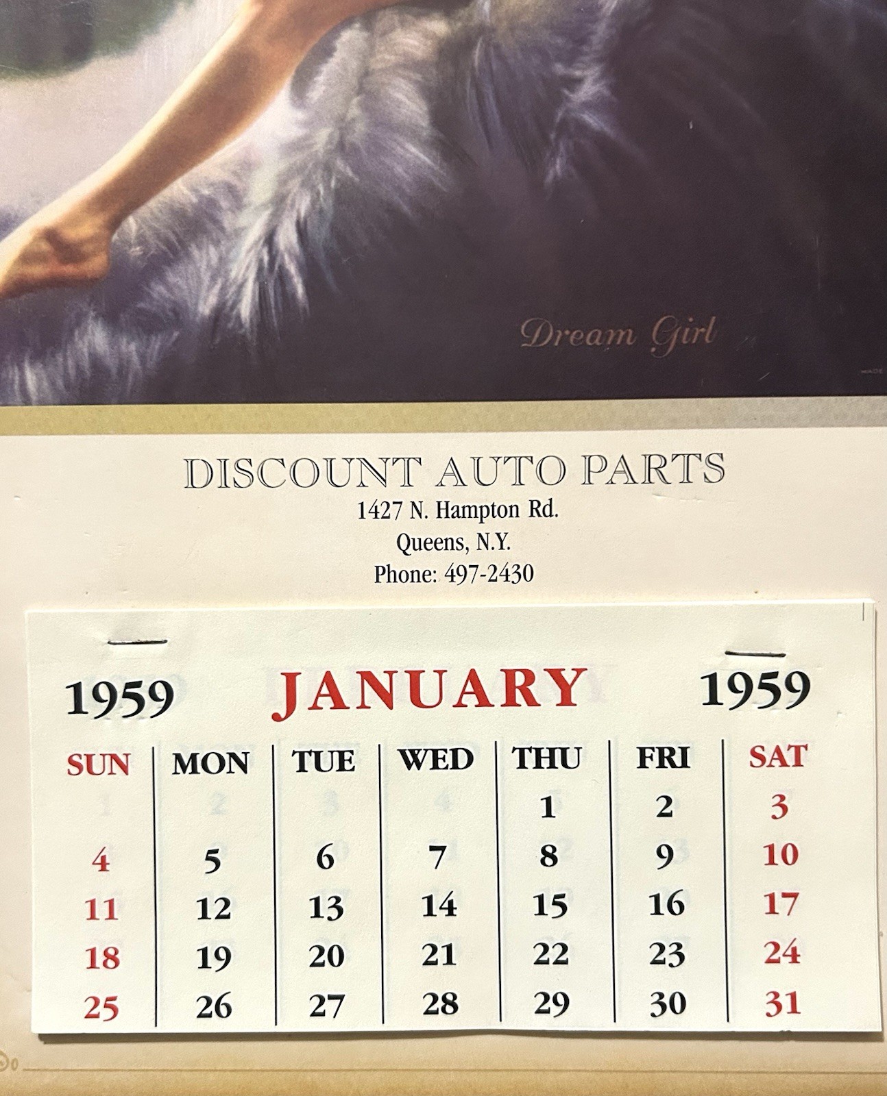 1959 Nude “Dream Girl” Calendar distributed by Discount Auto Parts, Queens, NY - Image 4