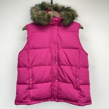 Vintage Gap size Large Women  s Pink Faux Fur Removable Hood Down Puffer Vest