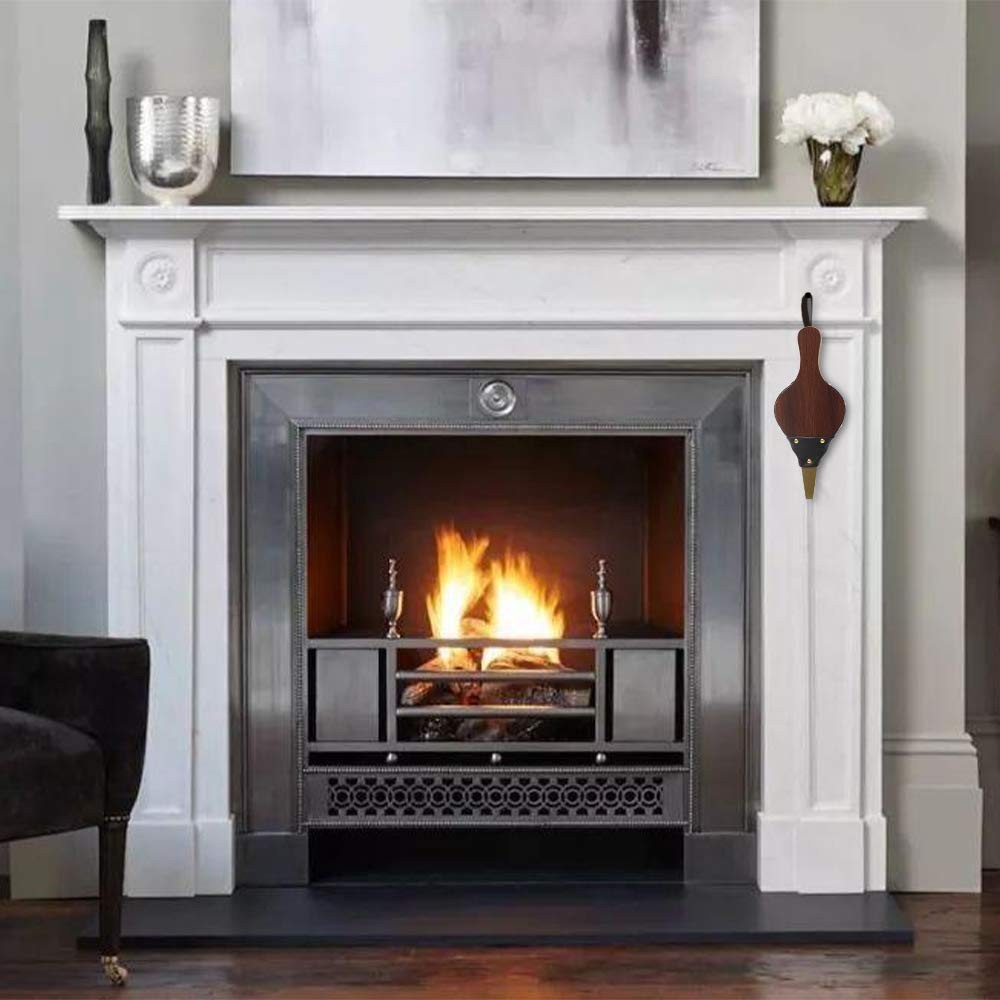 Fireplace Bellows Large 15.5” x 6.7” Indoor Brown Wood Air Blower for Barbecue,