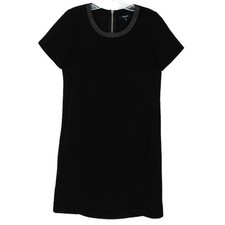 Madewell Dress Womens XS Shift Genuine Leather Trim Career Classic Pockets Black