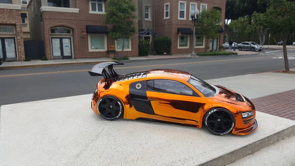 200mm 1/10 CHROME ORANGE AUDI R8 4Tec2 drift HPI DC10 YD2 MST TT02 Body Only - Image 4 of 4