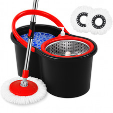 360° FLOOR MAGIC SPIN MOP BUCKET SET PREMIUM ROTATING DRY HEADS WITH 2 HEADS