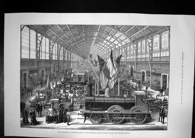 Antiker alter Druck Maschinenhalle Ausstellung Palast Champ De Mars Paris 1878