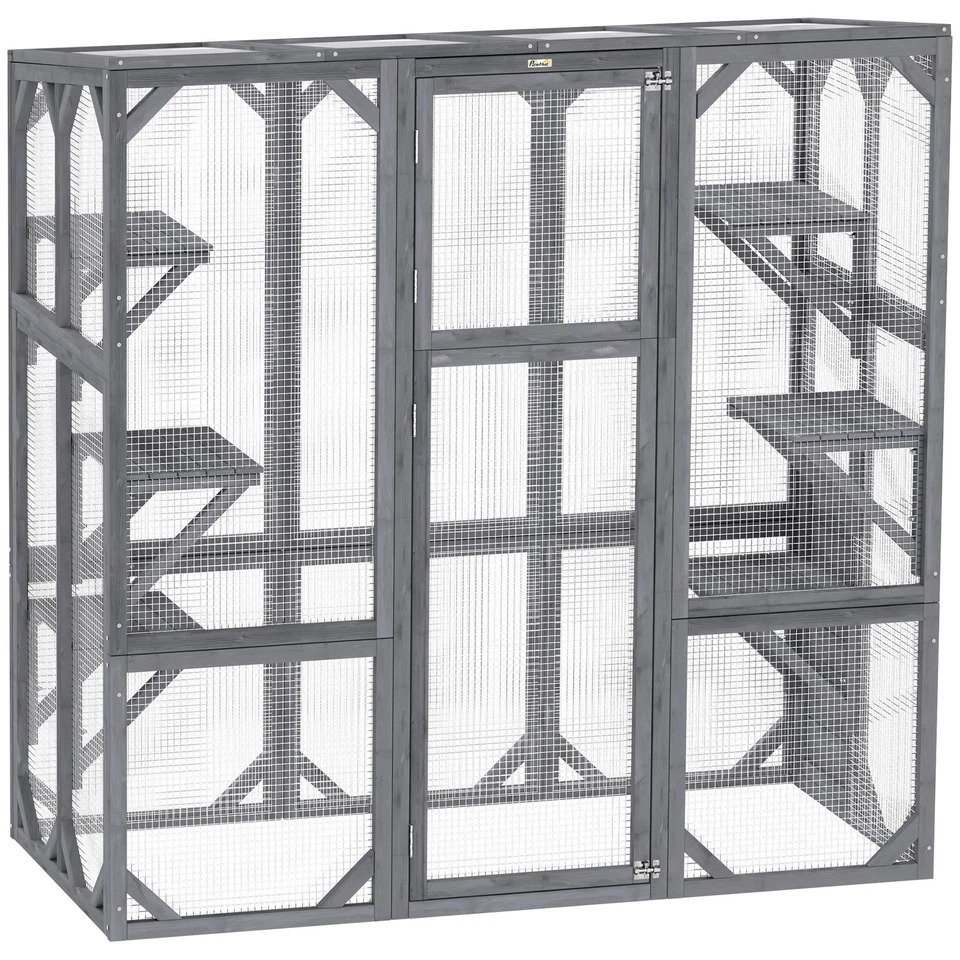 PawHut Catio Exterior Multinivel Gabinete para Gatos para 1-3 Gatos, 6 Plataformas de Salto Foto 4 de 4