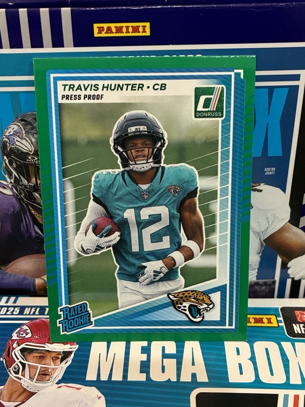 2025 Donruss Optic Football Travis Hunter Green Press Proof Rated Rookie