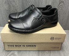 Clarks Collection Cora Poppy Women's Black Tumbled Leather Comfort Slip-On Shoes