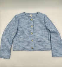 J.Crew NWT Tweed Lady Jacket Light Blue Boucle Gold Button Blazer Cropped 14