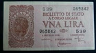 Italy, A/UNC, 1 Lira Banknote, dated 23.11.1944. Serial # 539 065842. Pick # 29c