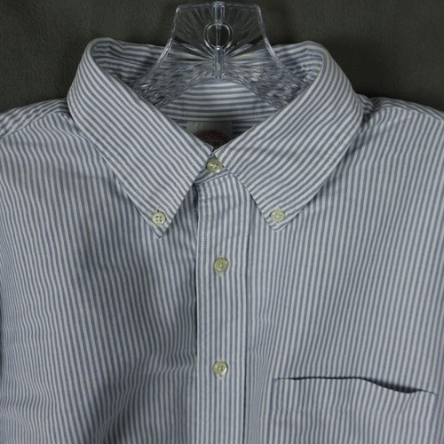 Camisa de vestir Brooks Brothers para hombre 17,5-34 azul a rayas tradicional OCBD hecha en EE. UU.