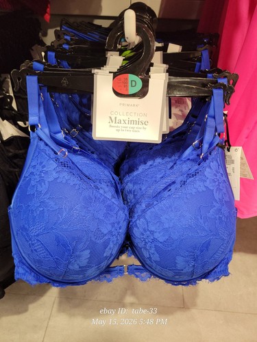 Primark 2 sizes bigger boost Maximise Lace Bra Push Up Cup  THICK Pad Cobalt - Picture 1 of 7