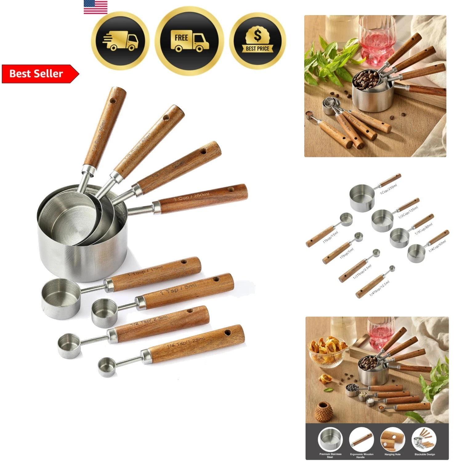 Measuring Cups and Spoons Set 8PCS Stainless Steel Kitchen Tools for Baking C...
Opens in a new wind