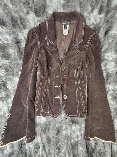 Vintage Bebe Brown Stretch Corduroy Button Fitted Blazer Size Small - Bild 2 von 4