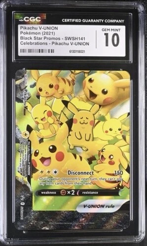 2021 POKEMON BLACK STAR PROMO SWSH141 CELEBRATIONS PIKACHU V-UNION CGC 10 GEM MT