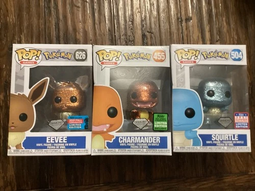 Funko Pop! Pokemon Diamond Collection Lot #626 Eevee 455 Charmander  504 Suirtle