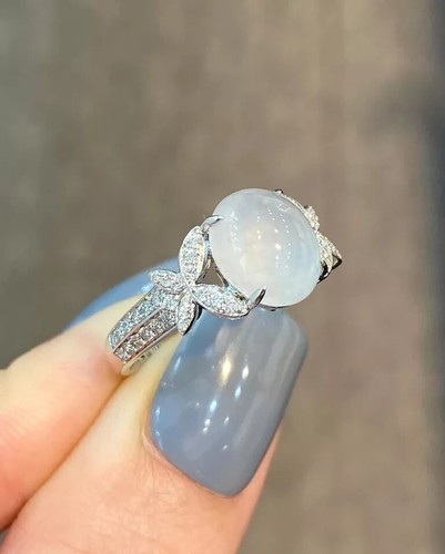 Oval 3.17Ct Natural White Jadeite Diamond Wedding Ring 950 Platinum Size 7 8 - Picture 3 of 7