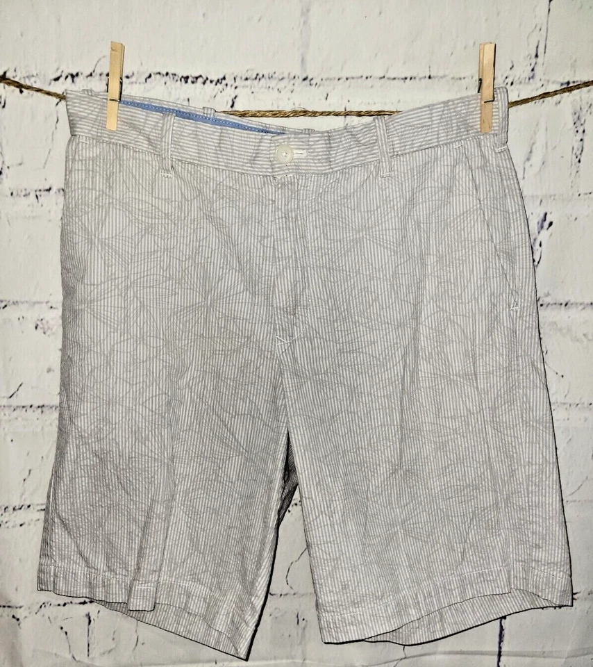 Pantalones Cortos Izod Para Hombre Azul Blanco Floral Rayas Seersucker Talla 32 Bolsillos Entrepierna 9" Foto 3 de 4