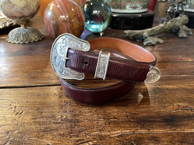 Vintage WAGE Sterling Silver Overlay Western Belt Buckle with Leather Belt Wage Sterling Overlay Leather Belt Ladies Western. For Sale  main image 2