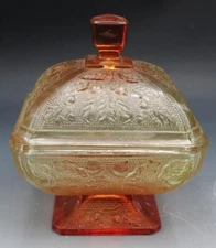 Jeanette Amberina 125 Oak Leaf Acorn Covered Candy Dish Vintage