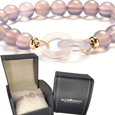 Seltenes Lavendel Rosa ROSENQUARZ Edelstein Armband Handarbeit mit GESCHENK BOX