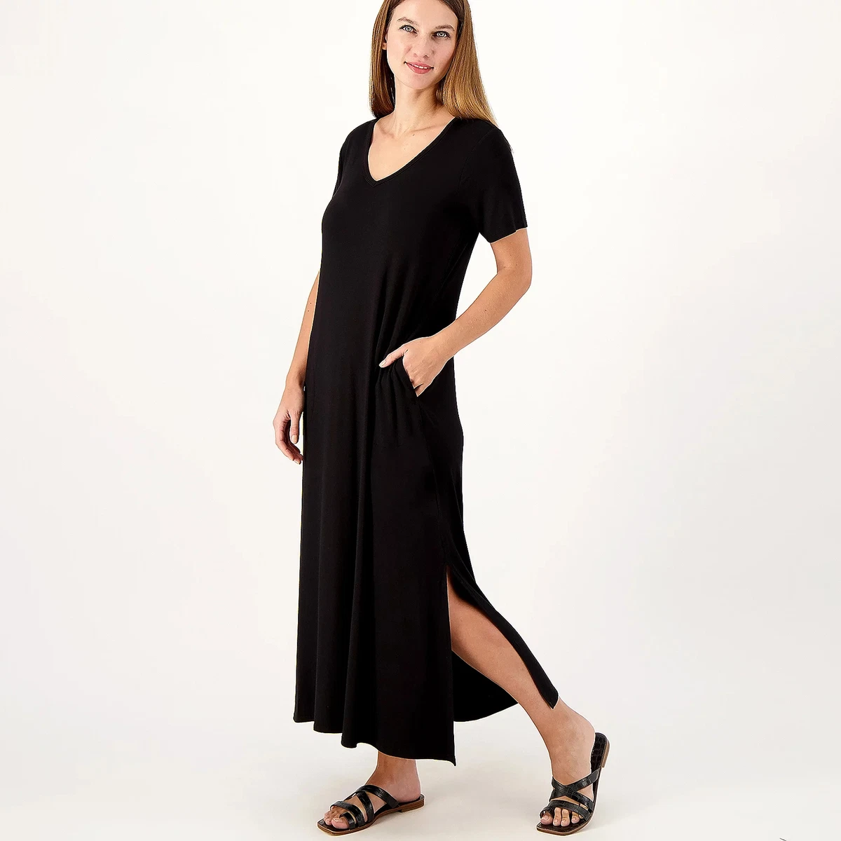 Belle by Kim Gravel Size 5X Regular Solid V Neck Maxi Dress