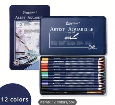 12 Giorgione Triangular Watercolor Pencils in Metal Box NEW shipping Included