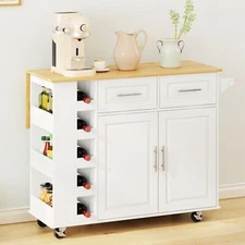 Kitchen Island Cart with 2 Door Cabinet and Two Drawers,Mobile Bar